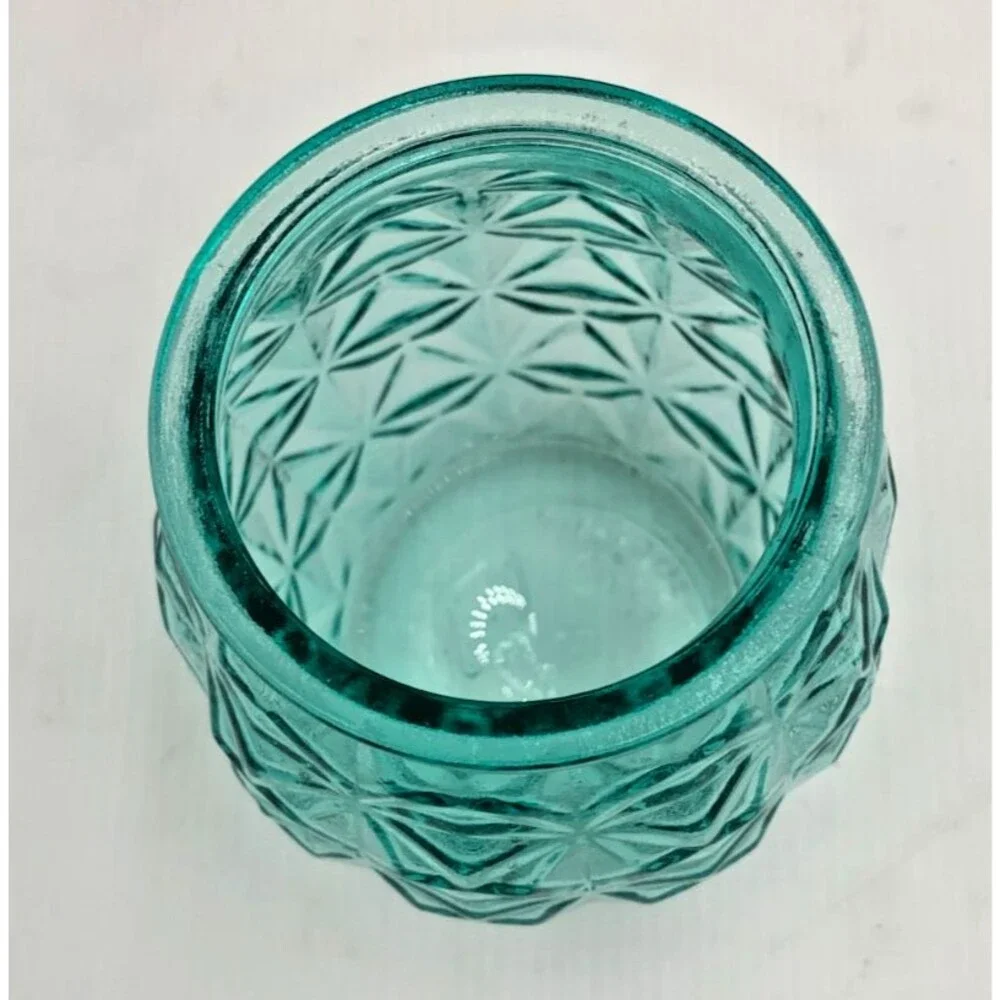 Vintage Polatis Glass Aquamarine Pineapple Jar/Vase/Candle Holder Coastal Decor